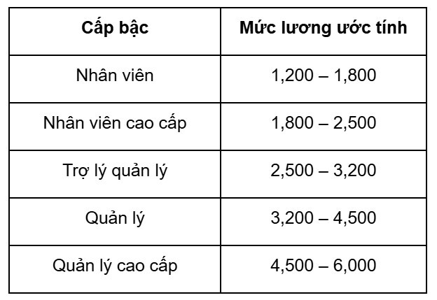 Mức lương tham khảo theo tháng